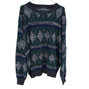 Sir William Geometric Pattern Crewneck Sweater Green Blue‎ Gray Men's 2XLT